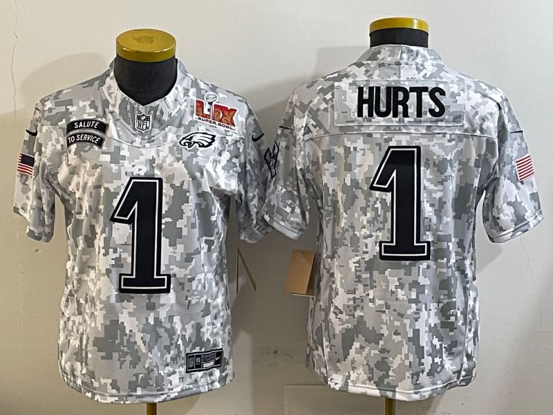 Youth Philadelphia Eagles #1 Hurts Camo Nike 2025 Salute to Service Limited NFL Jersey style 2->atlanta braves->MLB Jersey